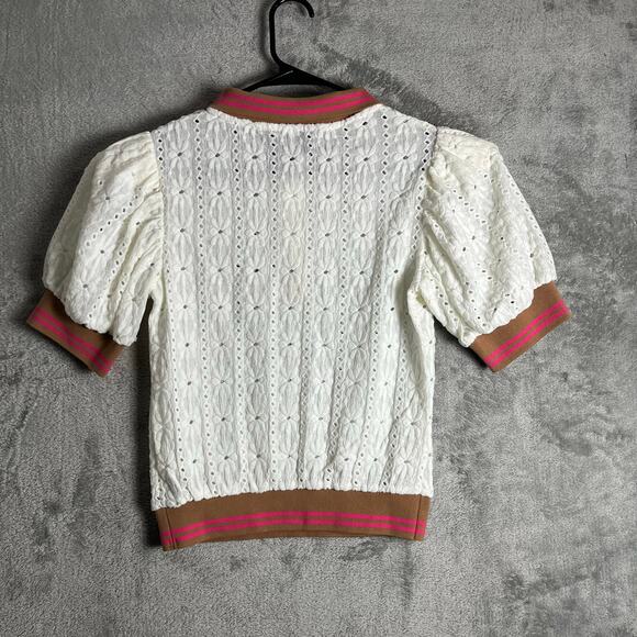 Maeve Lace Puff Sleeve Polo Preppy Cottagecore Feminine Romantic Feminine XS - Picture 3 of 6